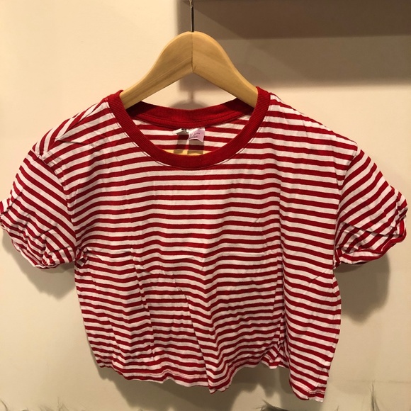 red and white striped cropped top